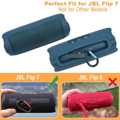 Silicone Case Compatible with JBL Flip 7 Speaker, Shockproof Protective Cover Soft Skin Silicone Cover with Shoulder Strap and Hook and Loop Straps for Bike Golf Cart Rail Mounting (Dark Blue) - color: Dark Blue