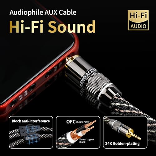 Audiophile HiFi RCA to 3.5mm Audio Cable 9.84ft | 4N OFC Core, 24K Gold-Plated Plugs, Nylon Braid, Ferrite Cores, Double Shielded Rca to Aux for Speaker,Amplifier,Home Stereo - size: 9.84ft/3m