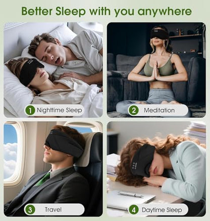 Sleep Mask with Headphones Bluetooth 5.4, LC-dolida Soft Bamboo Cotton Wireless Bluetooth Sleep Mask, Music Sleeping Headphones Cooling & Breathable, Ultra-Thin Stereo Speaker for Side Sleepers - color: Ink