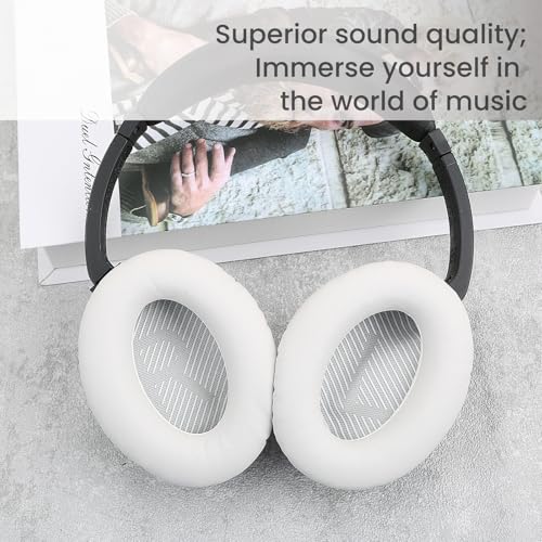 Earpads Ear Cushions Fit for Bose QuietComfort 35 QC35 QC35ii QC45 QC25 QC15 Headphones with Memory Foam& Protein Leather (White) - color: QC35 White