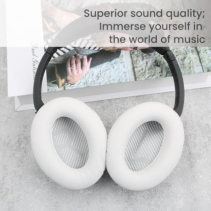 Earpads Ear Cushions Fit for Bose QuietComfort 35 QC35 QC35ii QC45 QC25 QC15 Headphones with Memory Foam& Protein Leather (White) - color: QC35 White