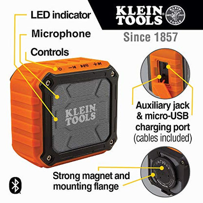 KLEIN TOOLS AEPJS1 Bluetooth Speaker, Wireless Portable Jobsite Speaker Plays Audio and Answers Calls Hands Free, IPX5, Worksite Ready