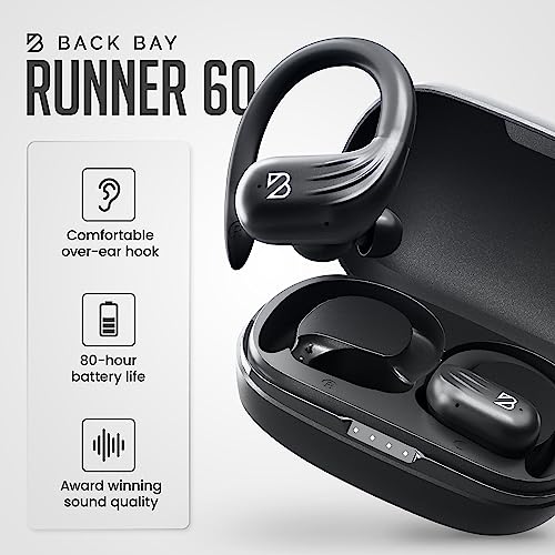Back Bay Audio Runner Wireless Running Earbuds, Earbud Over Ear Hooks - color: Black