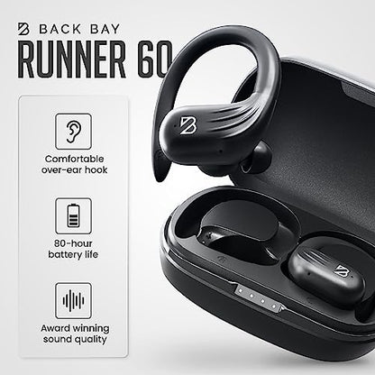 Back Bay Audio Runner Wireless Running Earbuds, Earbud Over Ear Hooks - color: Black