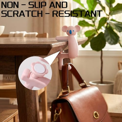 Bear-Shaped Purse Hook for Table 3 Pieces - Under-Table Handbag Hanger, Desk Side Hook, Detachable Bag Holder and Headphone Stand, Space Saving Desk Organizer