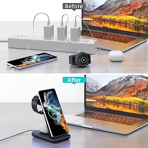 Wireless Charger for Samsung, 3 in 1 Fast Charging Station for Samsung Galaxy S23/S22/S21/S20/S10/Note 20/10, Wireless Charging Stand for Galaxy Watch5/Pro/4/Active 2/1, Buds/Buds+/Pro/Live/Buds2