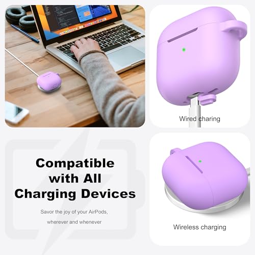 for AirPods 4th Case Cover with Cleaner Kit, Soft Skin Silicone Case Cover with Keychain, Full Protective Case for Men and Women, Compatible with Apple Latest AirPods 4 Case 2024, Lavender - color: C Lavender