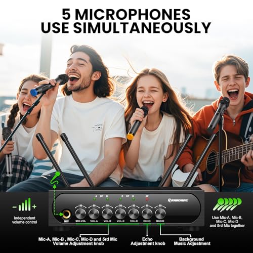 Wireless Microphone System Karaoke 4 Channel UHF Cordless Handheld Dynamic Mic with Bluetooth Receiver Box + Volume Control Echo Mic Work Range 165ft for Karaoke PA System DJ Mixer Party - size: 4 Channel UHF Cordless Handheld Dynamic Mic