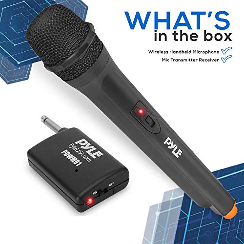 Portable VHF Wireless Microphone System - Professional Battery Operated Handheld Dynamic Unidirectional Cordless Microphone Transmitter Set w/Adapter Receiver, for PA Karaoke DJ Party - Pyle PDWM91.5