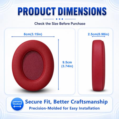 Replacement Ear Pads for Beats Studio 2 & Studio 3 (B0501, B0500) Wired & Wireless Headphones, Protein Leather Earpads Cushions with Memory Foam, Extra Thick Ear Cups,1 Pair (Burgundy) - color: Burgundy