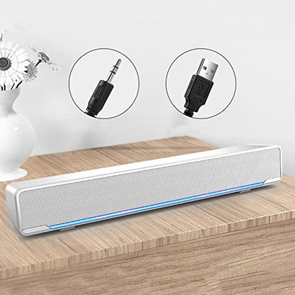 Estink PC Soundbar, Plastic USB Wired Stereo Soundbar Music Player Bass Surround Sound Box with 3.5mm Input for Desktop Laptop Tablet PC Smartphones, 12.6 x 2.5 x 2.7inch (White) - color: White