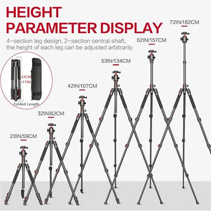 FreeSea MT-339 72" Camera Tripod with Detachable Monopod | 360° Ball Head & Quick Release Plate, Aluminum Alloy, 15KG Load Capacity, for DSLR & Video Camera, with Storage Bag