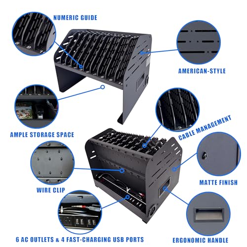 10-Device Laptop & Tablet Charging Station with 6 AC & 4 USB | Fast Charging for Chromebooks, iPads & Devices up to 15.6", Ideal for Classrooms, Schools, Offices & Libraries,Black - size: 10-Device
