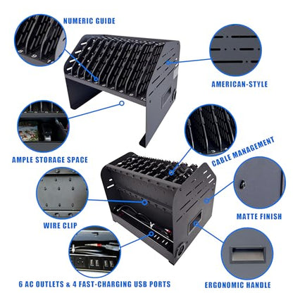10-Device Laptop & Tablet Charging Station with 6 AC & 4 USB | Fast Charging for Chromebooks, iPads & Devices up to 15.6", Ideal for Classrooms, Schools, Offices & Libraries,Black - size: 10-Device