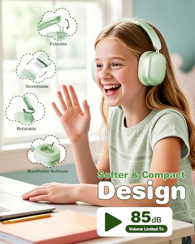Wentronic Kids Headphones Wireless Bluetooth 5.4,Foldable Over Ear Headphones with 3.5mm Wired Mode,Safe Volume Limit,48H Playtime,Clear Calls,HD Sound for Toddlers/Children/School/Travel,Green - color: Green