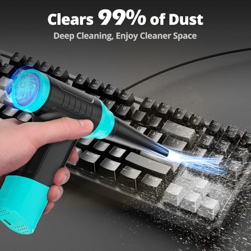 Compressed Air Duster Keyboard Cleaner, Electric Air Blower Cleaning Kit | 150,000 RPM Mini Blower Spray to Dust Off Car, PC, Keyboard, Vacuum (Green) - color: Green