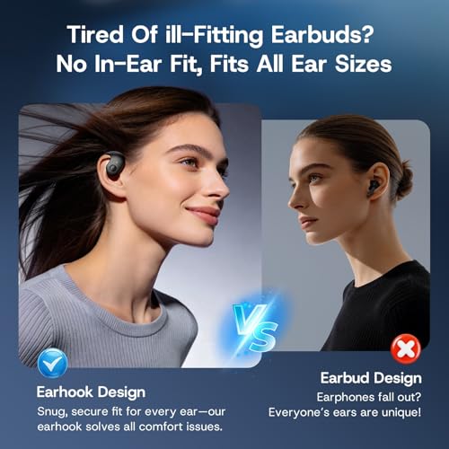 Open Over Ear Earbuds Open Ear Headphones Wireless Bluetooth | Over The Ear Earbuds That Don'T Go In Your Ear Air Conduction With Awareness Of Surroundings With Over-Ear Hooks - color: Black