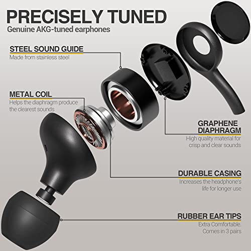 ElloGear Type C Headphone Earbuds for Samsung Galaxy A53, S21, S22, S22 Ultra, S20 FE - Designed by AKG - Braided Cable with Microphone and Volume Remote USB-C Connector - Black