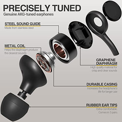 ElloGear Type C Headphone Earbuds for Samsung Galaxy A53, S21, S22, S22 Ultra, S20 FE - Designed by AKG - Braided Cable with Microphone and Volume Remote USB-C Connector - Black