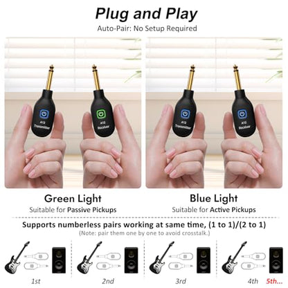 Wireless Guitar System 2.4GHz 100Ft/30M Range, A12 (2TX+1RX) | 100Ft/30M Range, Low Latency, Rechargeable, Easy Pairing for Electric Guitar & Bass - Guitar Accessories - color: 2TX+1RX