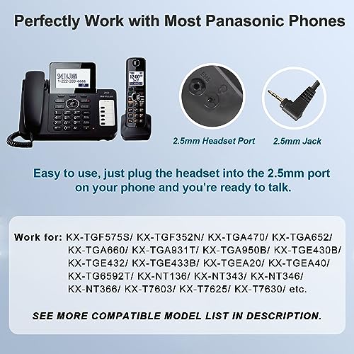 2.5mm Phone Headset with Microphone Noise Cancelling & Volume Controls | Office Telephone Headphone Compatible with Panasonic AT&T VTech RCA Cisco SPA Cordless Landline Phones, Ultra Comfort