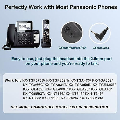 2.5mm Phone Headset with Microphone Noise Cancelling & Volume Controls | Office Telephone Headphone Compatible with Panasonic AT&T VTech RCA Cisco SPA Cordless Landline Phones, Ultra Comfort