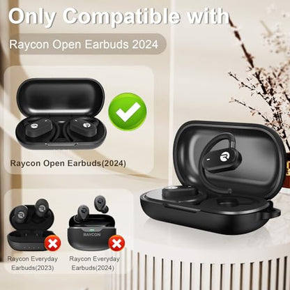 for Raycon Open Earbuds Case Cover, Shockproof Silicone Skin | Anti-Scratch Protective Case for Raycon Open Ear Bluetooth Headphones with Cleaner Kit & Carabiner, Black