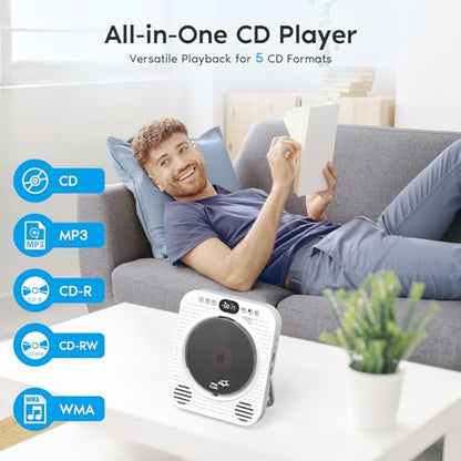 Mini CD DVD Player for TV - Portable Bluetooth CD DVD Player with HDMI & AV Cables, Built-in Speakers, USB/AUX Playback, 1080P Upscaling, Wall-Mountable Compact Desktop Player for Home