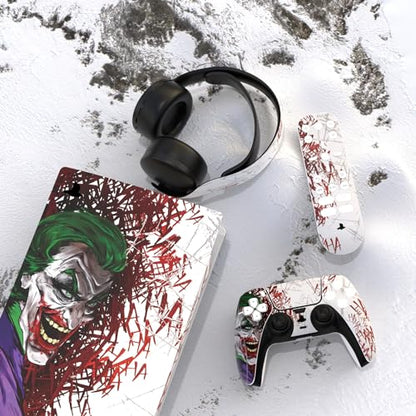 PlayVital Full Set Skin Decal for ps5 Console Digital Edition, Sticker Vinyl Decal Cover for ps5 Controller & Charging Station & Headset & Media Remote - Clown Hahaha - color: Clown Hahaha