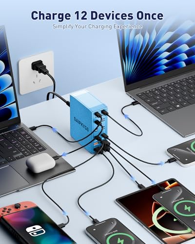 1000W USB Charging Station,12-Port USB C Charger Block with Dual 100W PD | USB-C Fast Charging Station Hub for MacBook Pro/Air/All iPad Phone 17/16 15/14/13/Pro Max/Samsung Galaxy Note - color: Blue