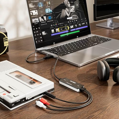 USB 2.0 Audio Capture Card for Windows 10/8.1/8/7 and Mac OS 10.14-Audio Grabber for Vinyl Cassette Tapes to mp3 Converter