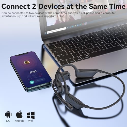 MONODEAL Open Ear Headphones with Mic, Lightweight Bluetooth 5.4 Headset | with Microphone Noise Cancelling Mute Button, Wireless Headset Earphones for Work, Driving, Home Office, Workouts - color: Black