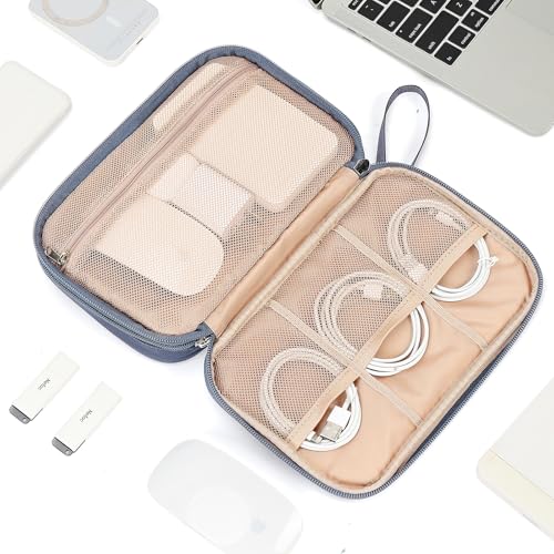 NISHEL Travel Cord Organizer Case, Double Layers Tech Electronic Bag, Essentials for Charger, Cable, Phone, Flash drive, Large, Aegean-Blue | Double-layer bag keeps chargers, cables, flash drive, and small tech essentials organized for trip, Large, Aegean