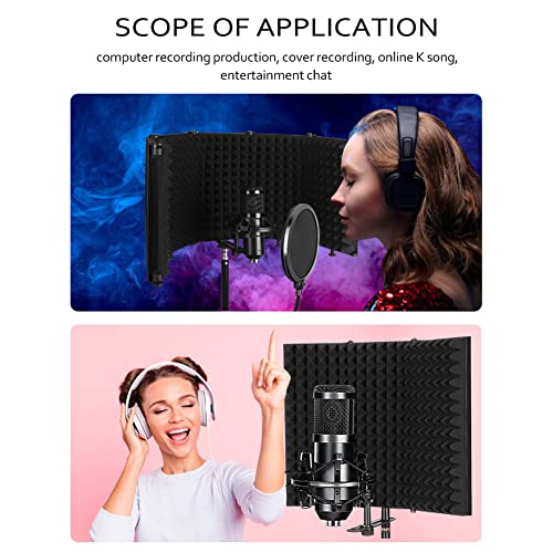 BUZHI Foldable Adjustable Sound Absorbing Vocal Recording Panel Portable Acoustic Isolation Microphone Shield Sound-Proof Plate,Adjustable Sound-Proof Plate