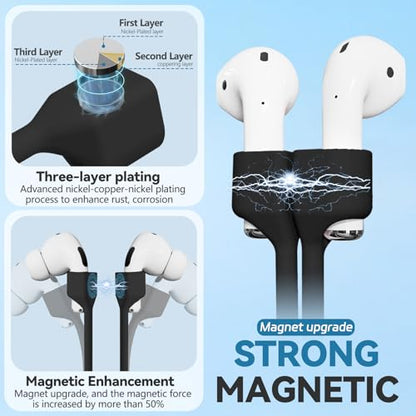 Mooyavia Ultra Strong Magnetic Anti-Lost Strap for AirPods Pro - 5 Pcs | Compatible with AirPods Pro 3/2/1 & AirPods 4/3/2/1,Soft Silicone Sport Neck Lanyard,with 1 Pairs Anti Lost Earhook - color: A3-black+white+sky Blue+mint Green+pink
