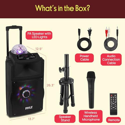 Wireless Portable PA Speaker System - 700 W Battery Powered Rechargeable Sound Speaker and Microphone Set with Bluetooth MP3 USB Micro SD FM Radio AUX 1/4" DJ Lights - for PA/Party - Pyle PSUFM1280B - color: Black