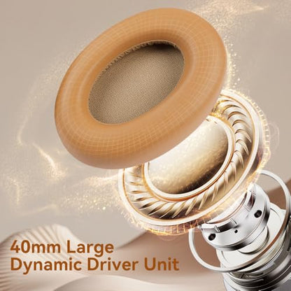 CYBORIS Active Noise Cancelling Headphones, Bluetooth 5.4 Wireless on Ear ANC Headphone with 65H Playtime, Deep Bass, Low Latency, Foldable Headset with Mic for Travel/Office/PC (Beige) - color: Beige