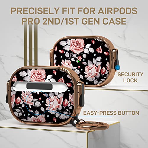 for AirPods Pro 2/1 Case Cover with Safety Lock, Magsafe Compatible, Rose - color: Black Pink, size: AirPods Pro 2/1 Case (2019/2022/2023)
