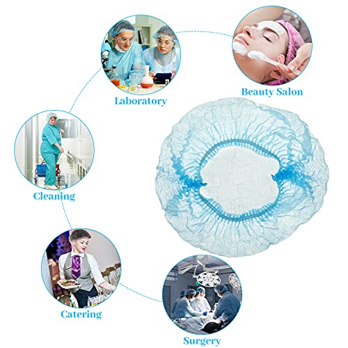 100 Pcs Disposable Nonwoven Bouffant Caps 21 Inch Hair Net Elastic Cap Hair Cover Hats for Beauty Salon Hospital Spa Catering Dust-free Workspace(Blue) - color: Blue
