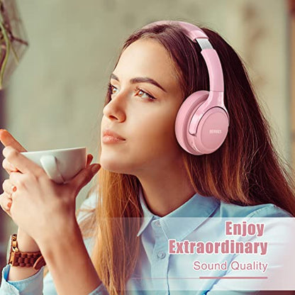 BERIBES Bluetooth Headphones Over Ear Wireless HiFi Stereo Headsets 65H 6EQ | Bluetooth 6.0,with Built-in HD Mic,Foldable Lightweight,Comfort Fit,Fast Charging,Deep Bass for Home Office Cellphone PC Ect. - color: Pink