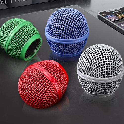 Facmogu 4PCS Beta58A Mesh Microphone Heads, Microphone Head Replacement, Microphone Grille Ball Head With Inner Foam, Beta 58A Steel Wireless Mic Head Cover, Round Microphone Head Grill - Mulitcolor - color: Multicolor