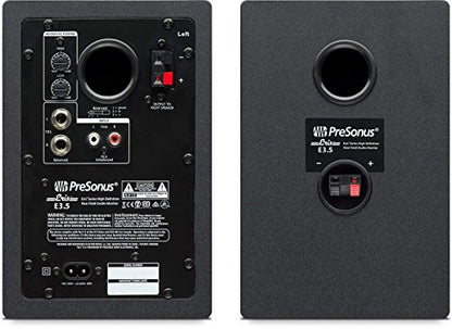 PreSonus Pair of Eris E3.5 3.5" 2-Way 25W Studio Monitors with and Professional Condenser Recording Microphone, Shockmount XLR Kit