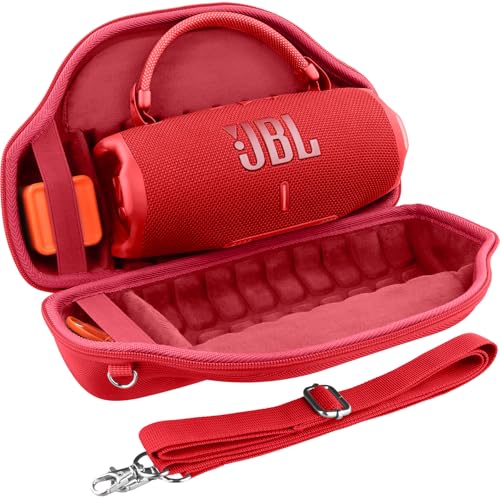 co2CREA Case for JBL Charge 6 Portable Bluetooth Speaker, Red | High-Density Foam Padding, Reinforced Handle, Detachable Shoulder Strap, Compact Lightweight Design, Dust Protection - color: Red Case