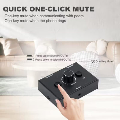 3.5mm Audio Switcher, 2 Input 1 Output / 1 Input 2 Output Audio Splitter Switcher, Audio Switcher Box, One-Key Mute Button, No External Power Required