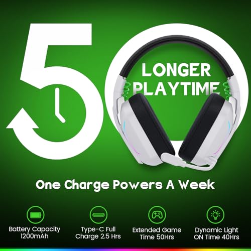 WESEARY Wireless Gaming Headset for PC, PS5, PS4, Switch, Mac, 2.4GHz Wireless Gaming Headphones with ENC Noise Canceling Microphone, Bluetooth 5.4, Cool Lighting, 50H Battery, 50mm Drivers