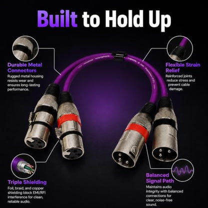 XLR Cable 1ft 2-Pack, Male to Female 3-Pin Balanced Patch Cable, OFC Triple-Shielded Zinc Alloy Mic Cord for Studio, for Shure, for Audio-Technica