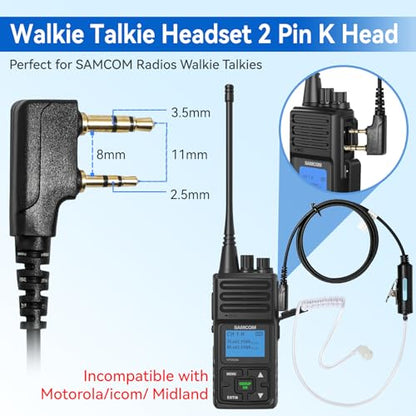 SAMCOM 2 Pin Acoustic Tube Earpiece Walkie Talkies,Air Tube in-Ear Headset with Mic for FPCN30A Two Way Radios, Hands-Free Surveillance Radio Earpieces with PTT for K Plug Radio,2 Packs
