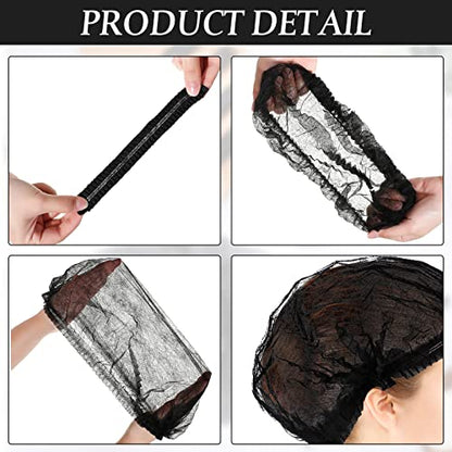 100 Pcs Disposable Nonwoven Bouffant Caps 21 Inch Hair Net Elastic Cap Hair Cover Hats for Beauty Salon Hospital Spa Catering Dust-free Workspace(Black) - color: Black