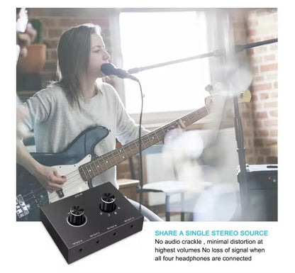 3.5mm Audio Switch 4-in 1-out/1-in 4-Out Bidirectional Stereo Switch 4 Way Switch Selector Splitter Box Headphone Amplifier