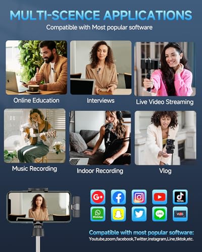 Mini Mic Wireless Lavalier Microphone for iPhone 17/16/15, Android Phone | Noise Reduction, Plug-and-Play Lapel Microphone for YouTube, TikTok, Vlogging & Interviews Content Creators - color: Black, style: All iPhones & Androids (USB-C + Lightning)